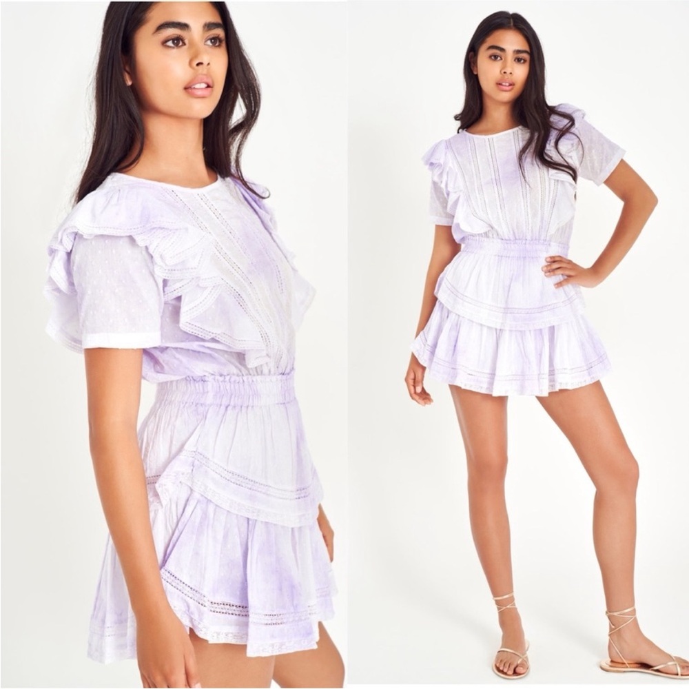 NWT-LoveShackFancy Natasha Heritage Mini Dress in Violet Splash Hand Dye